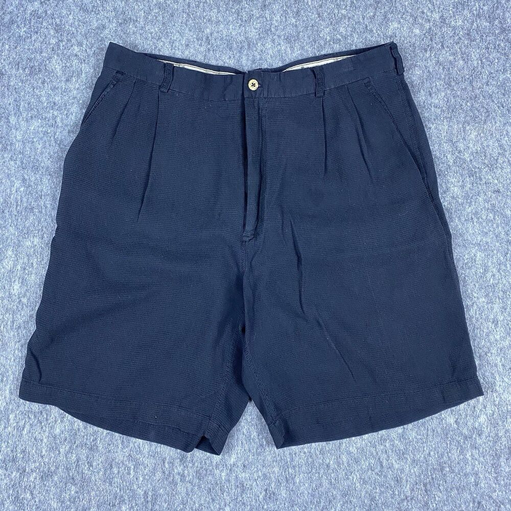 Luau Men's Shorts 100% Finest Silk Pleated Black 8" Inseam Lightweight Size 34